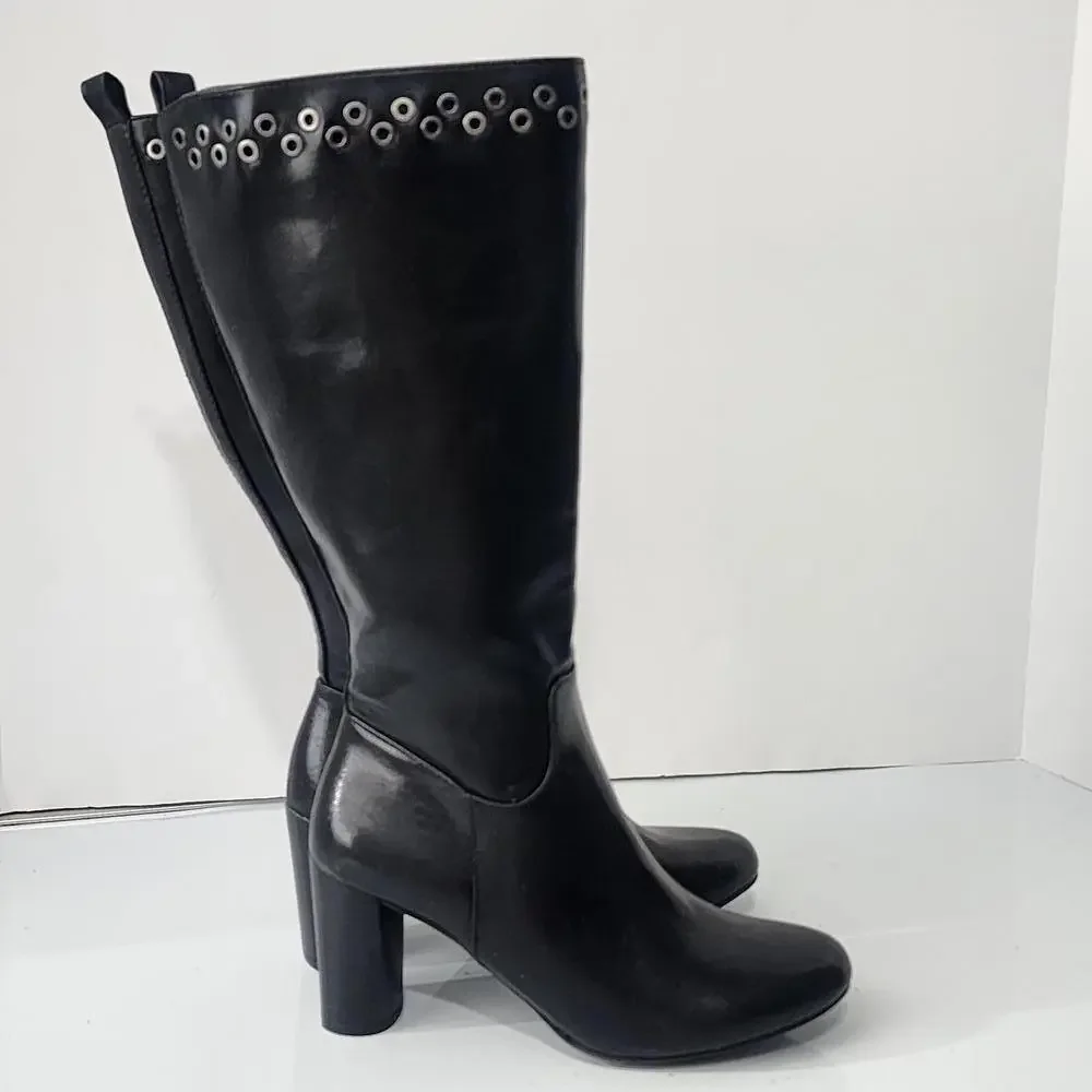 906‎ Kim Rogers JENNA Tall Black Boots Block Heel Size 6M
